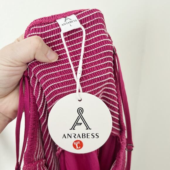 [Anrabess] Bright Pink Smocked V-Neck Double Slit Maxi Dress NWT Size Large L - Picture 11 of 12